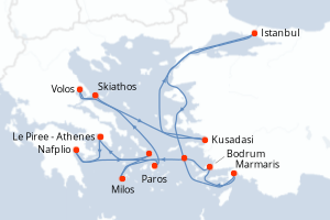 Carte itinéraire croisière  - 14 jours au départ de Le Piree - Athenes - Méditerranée