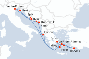 Carte itinéraire croisière  - 14 jours au départ de Le Piree - Athenes - Méditerranée