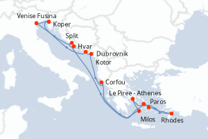Carte itinéraire croisière - 14 jours au départ de Le Piree - Athenes - Méditerranée