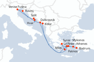 Carte itinéraire croisière  - 14 jours au départ de Le Piree - Athenes - Méditerranée