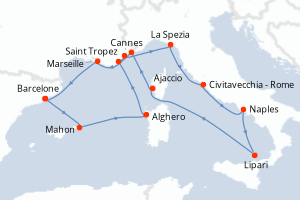 Carte itinéraire croisière  - 14 jours au départ de Barcelone - Méditerranée