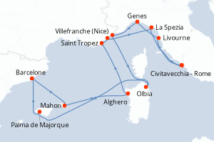 Carte itinéraire croisière  - 14 jours au départ de Civitavecchia - Rome - Méditerranée