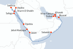 Carte itinéraire croisière - 20 jours au départ de Djedda - Moyen-Orient Dubaï