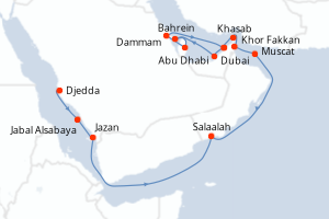 Carte itinéraire croisière - 18 jours au départ de Djedda - Moyen-Orient Dubaï