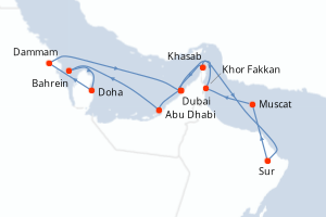 Carte itinéraire croisière - 14 jours au départ de Dubai - Moyen-Orient Dubaï