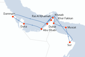 Carte itinéraire croisière - 15 jours au départ de Dubai - Moyen-Orient Dubaï