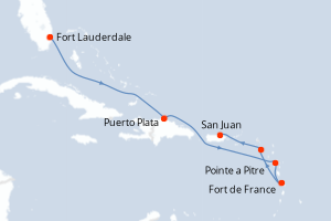 Carte itinéraire croisière - 7 jours au départ de Fort Lauderdale - Caraïbes Bahamas