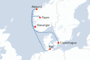 Carte itinéraire croisière - 6 jours au départ de Copenhague - Europe du Nord