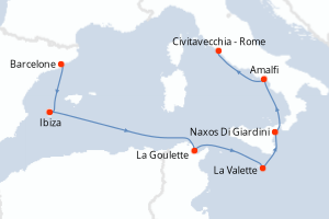 Carte itinéraire croisière - 7 jours au départ de Barcelone - Méditerranée