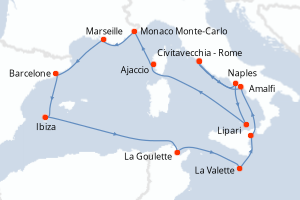 Carte itinéraire croisière  - 14 jours au départ de Civitavecchia - Rome - Méditerranée