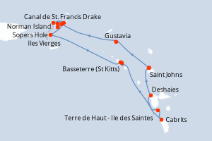 Carte itinéraire croisière - 9 jours au départ de Saint Johns - Caraïbes Bahamas