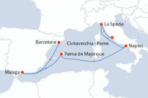 Carte itinéraire croisière - 8 jours au départ de Civitavecchia - Rome - Méditerranée