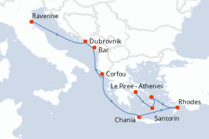 Carte itinéraire croisière  - 10 jours au départ de Ravenne - Méditerranée
