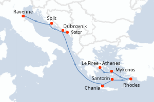 Carte itinéraire croisière  - 11 jours au départ de Le Piree - Athenes - Méditerranée