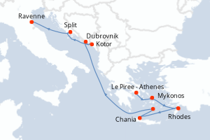 Carte itinéraire croisière  - 11 jours au départ de Le Piree - Athenes - Méditerranée