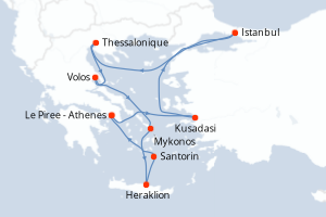 Carte itinéraire croisière - 11 jours au départ de Le Piree - Athenes - Méditerranée