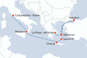 Carte itinéraire croisière - 10 jours au départ de Le Piree - Athenes - Méditerranée