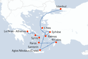 Carte itinéraire croisière - 10 jours au départ de Le Piree - Athenes - Méditerranée