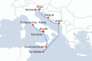 Carte itinéraire croisière - 10 jours au départ de Civitavecchia - Rome - Méditerranée