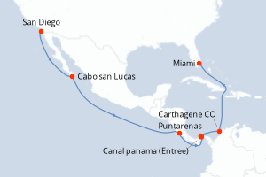 Carte itinéraire croisière - 14 jours au départ de San Diego - Caraïbes Bahamas