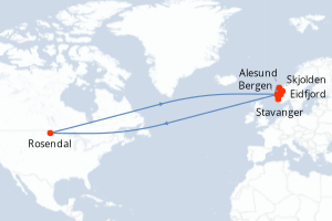 Carte itinéraire croisière - 7 jours au départ de Bergen - Europe du Nord