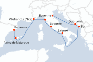Carte itinéraire croisière - 9 jours au départ de Ravenne - Méditerranée