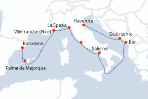 Carte itinéraire croisière - 9 jours au départ de Ravenne - Méditerranée