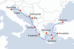 Carte itinéraire croisière - 10 jours au départ de Istanbul - Méditerranée