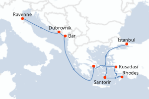 Carte itinéraire croisière - 10 jours au départ de Ravenne - Méditerranée