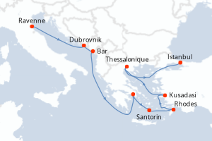 Carte itinéraire croisière - 10 jours au départ de Ravenne - Méditerranée