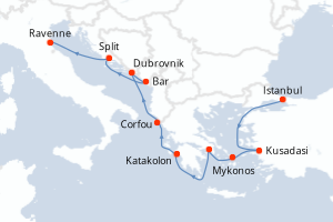 Carte itinéraire croisière - 9 jours au départ de Istanbul - Méditerranée
