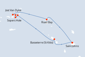Carte itinéraire croisière - 5 jours au départ de Saint Johns - Caraïbes Bahamas