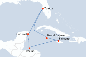 Carte itinéraire croisière  - 8 jours au départ de Tampa - Caraïbes Mexique