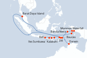 Carte itinéraire croisière - 14 jours au départ de Darwin - Asie