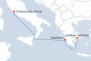 Carte itinéraire croisière - 3 jours au départ de Le Piree - Athenes - Méditerranée