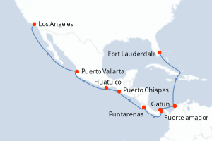 Carte itinéraire croisière - 16 jours au départ de Fort Lauderdale - Amérique du Nord