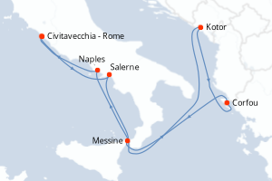 Carte itinéraire croisière - 7 jours au départ de Civitavecchia - Rome - Méditerranée