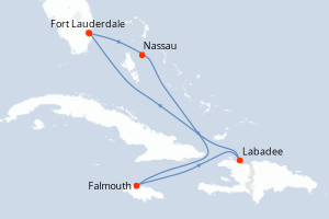 Carte itinéraire croisière - 6 jours au départ de Fort Lauderdale - Caraïbes Bahamas