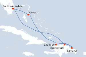 Carte itinéraire croisière - 7 jours au départ de Fort Lauderdale - Caraïbes Bahamas