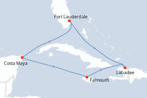 Carte itinéraire croisière - 7 jours au départ de Fort Lauderdale - Caraïbes Bahamas