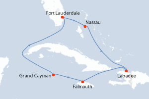 Carte itinéraire croisière - 8 jours au départ de Fort Lauderdale - Caraïbes Bahamas