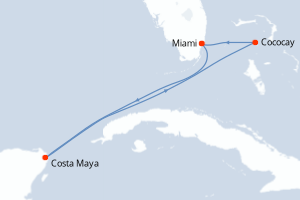 Carte itinéraire croisière  - 5 jours au départ de Miami - Caraïbes Bahamas