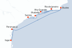 Carte itinéraire croisière - 7 jours au départ de Santos - Brésil