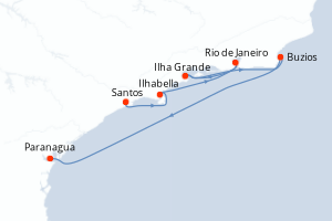 Carte itinéraire croisière - 6 jours au départ de Santos - Brésil