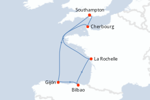 Carte itinéraire croisière - 7 jours au départ de Southampton - Europe du Nord