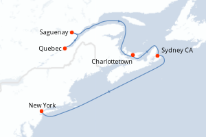 Carte itinéraire croisière - 7 jours au départ de Quebec - Amérique du Nord