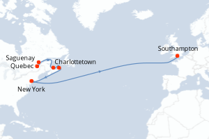 Carte itinéraire croisière - 14 jours au départ de Quebec - Europe du Nord