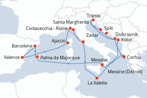 Carte itinéraire croisière - 21 jours au départ de Civitavecchia - Rome - Méditerranée