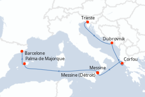 Carte itinéraire croisière - 7 jours au départ de Trieste - Méditerranée