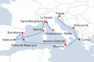Carte itinéraire croisière - 14 jours au départ de Trieste - Méditerranée
